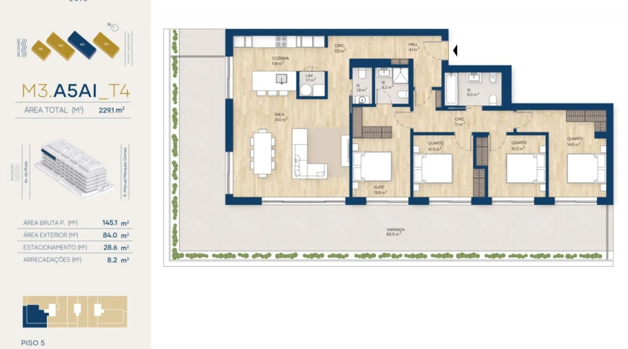 Apartamento T4 para Venda em Canidelo Planta 1
