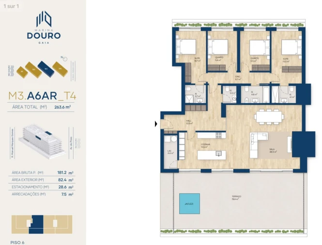 Apartamento T4 para Venda em Canidelo Planta 1