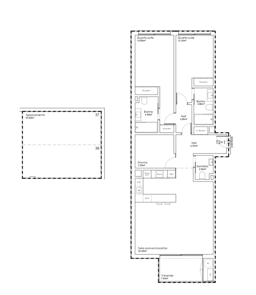 Apartamento T2 para Venda em São João da Madeira Planta 1