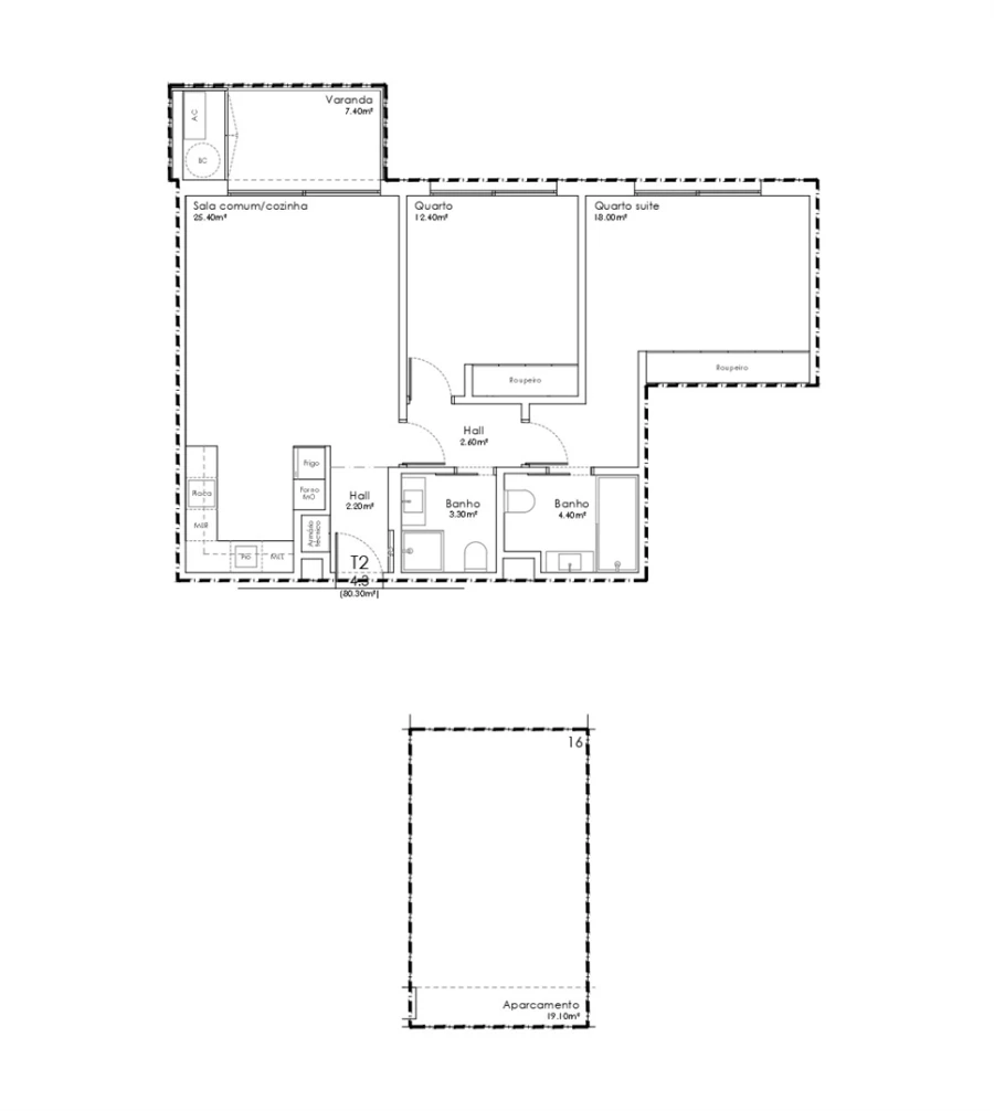 Apartamento T2 para Venda em São João da Madeira Planta 1