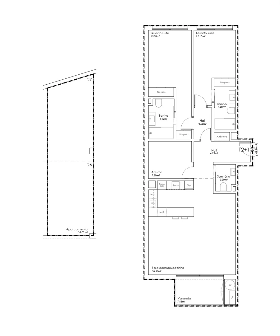 Apartamento T2 para Venda em São João da Madeira Planta 1