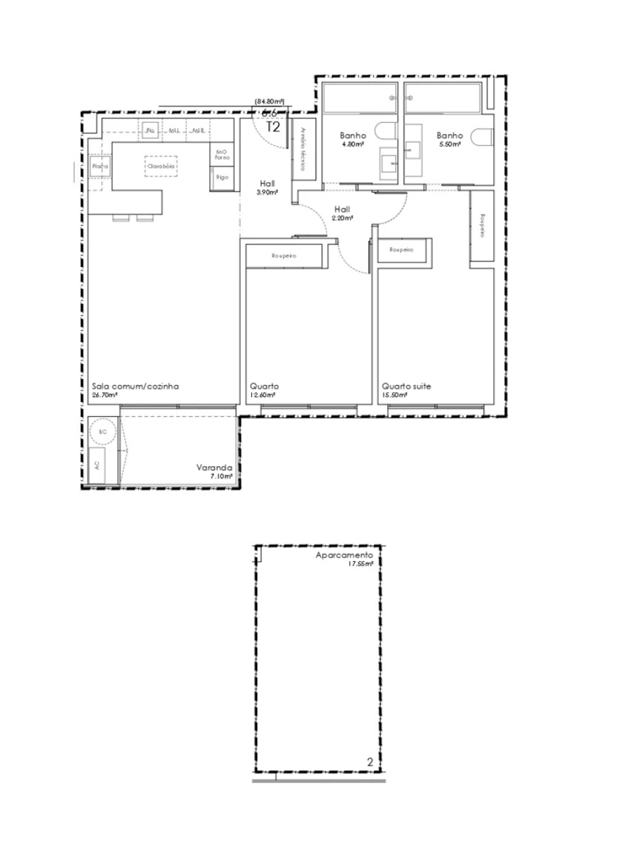 Apartamento T2 para Venda em São João da Madeira Planta 1