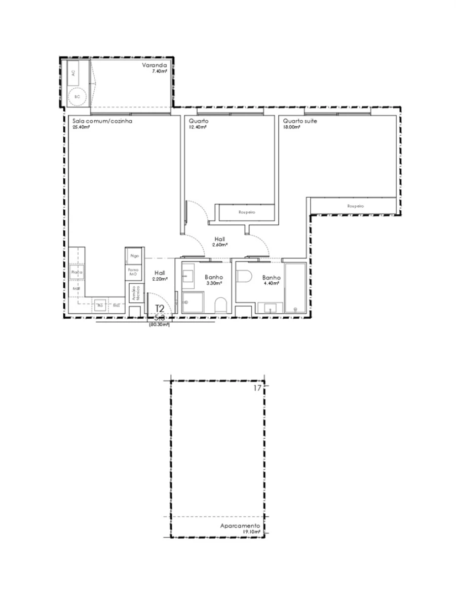 Apartamento T2 para Venda em São João da Madeira Planta 1
