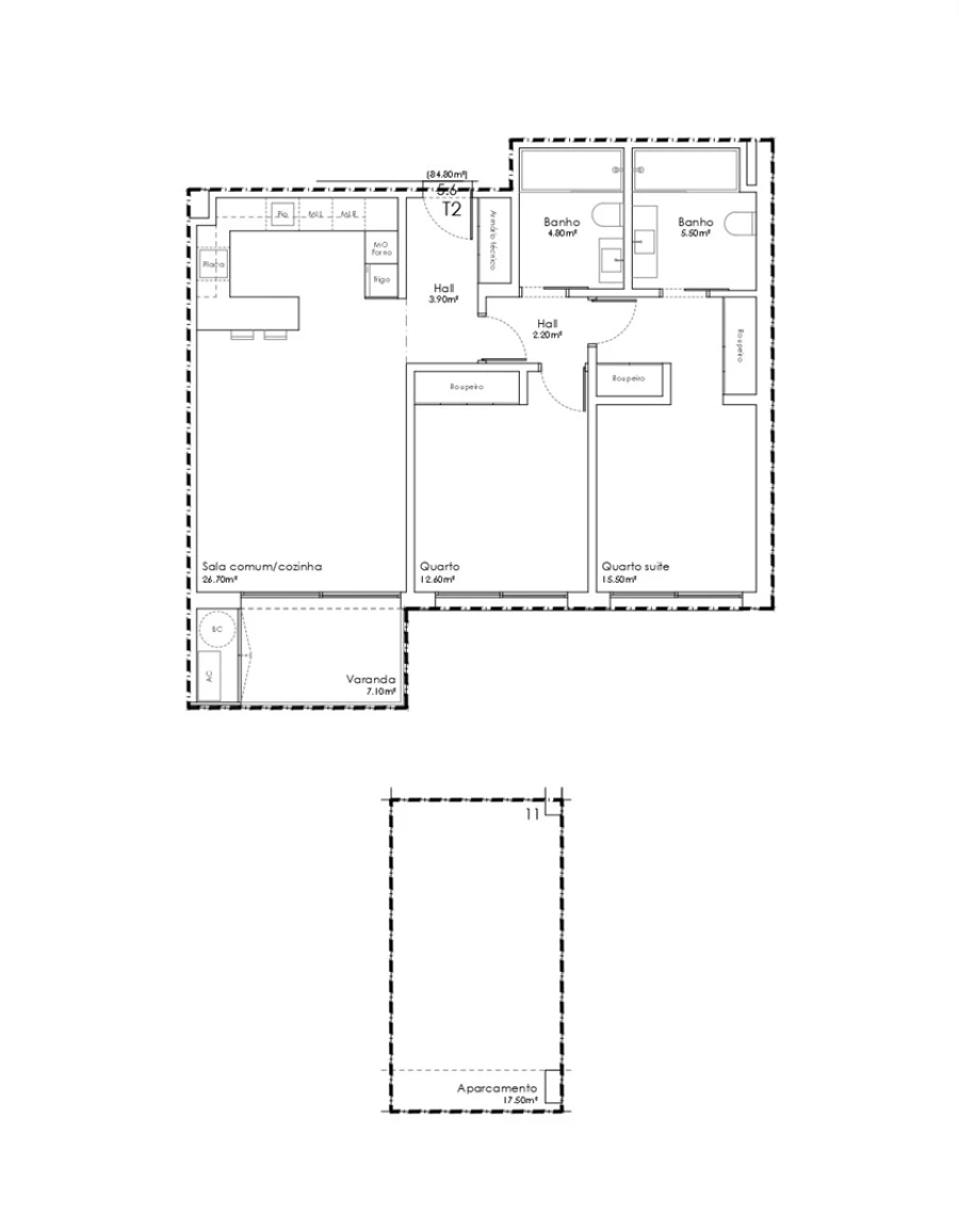 Apartamento T2 para Venda em São João da Madeira Planta 1
