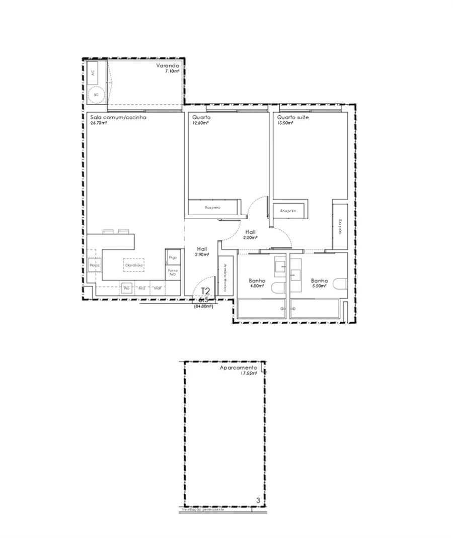 Apartamento T2 para Venda em São João da Madeira Planta 1