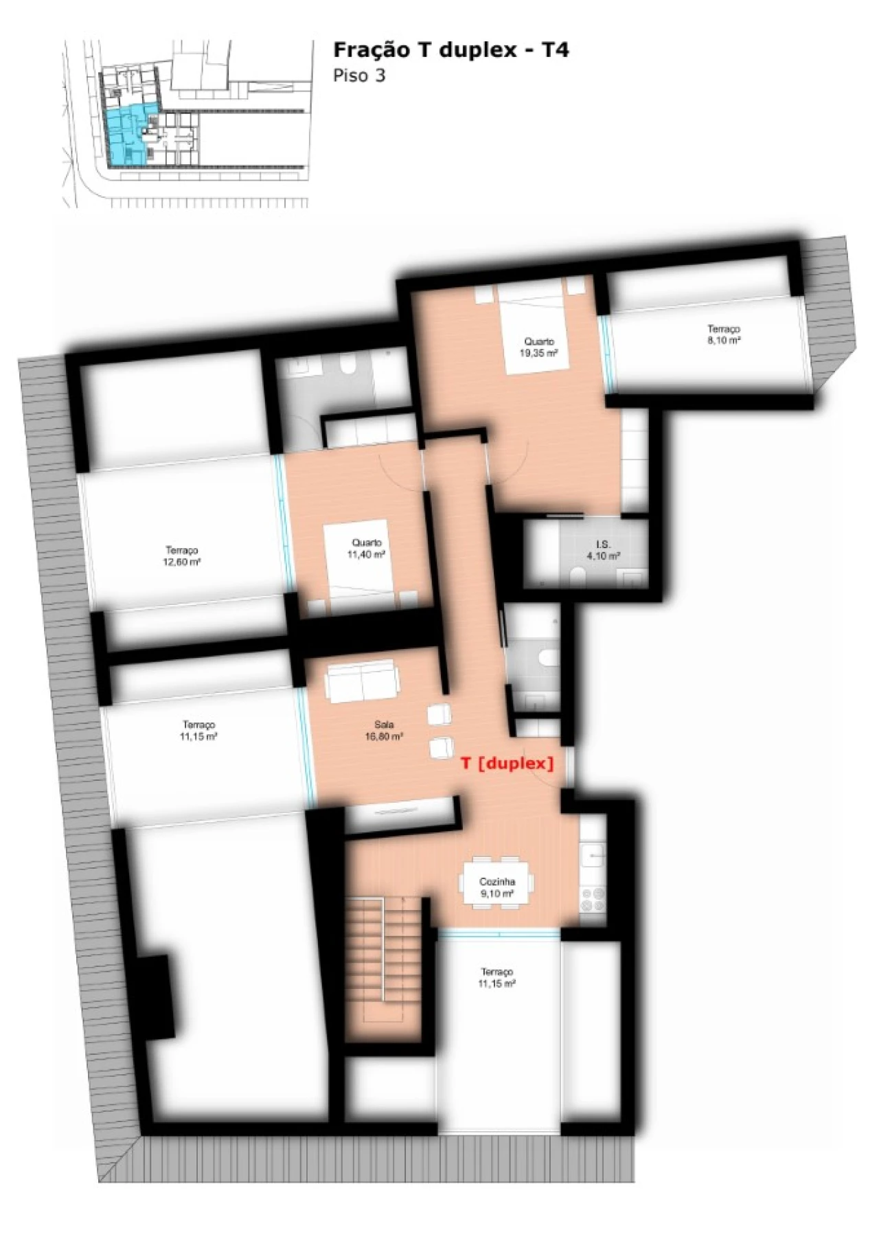 Apartamento T3 para Venda em Glória e Vera Cruz Planta 2