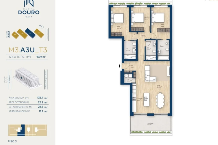Apartamento T3 para Venda em Canidelo Planta 1