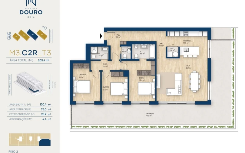 Apartamento T3 para Venda em Canidelo Planta 1