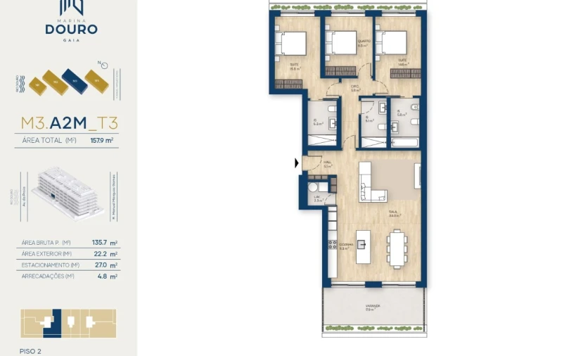 Apartamento T3 para Venda em Canidelo Planta 1