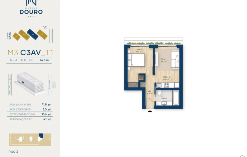 Apartamento T1 para Venda em Canidelo Planta 1