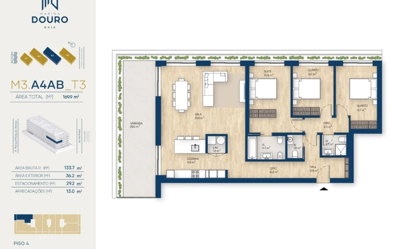 Apartamento T3 para Venda em Canidelo Planta 1