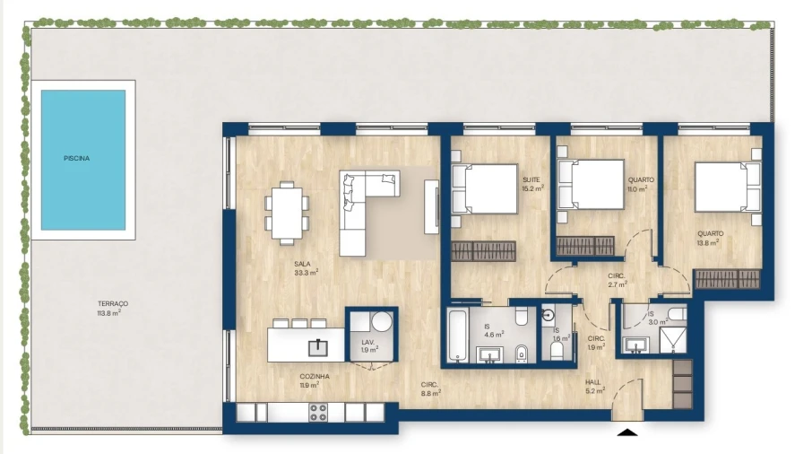 Apartamento T3 para Venda em Canidelo Planta 1