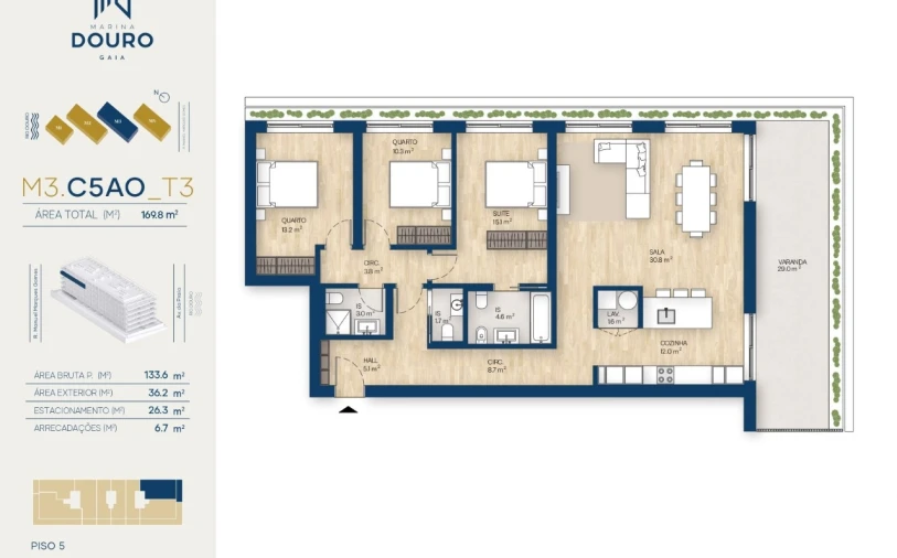 Apartamento T3 para Venda em Canidelo Planta 1