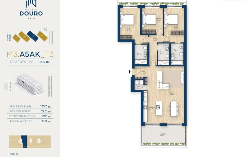 Apartamento T3 para Venda em Canidelo Planta 1