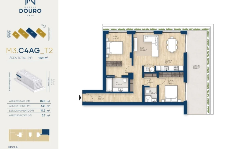 Apartamento T2 para Venda em Canidelo Planta 1