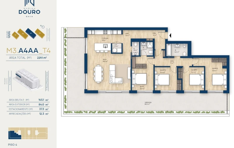 Apartamento T4 para Venda em Canidelo Planta 1