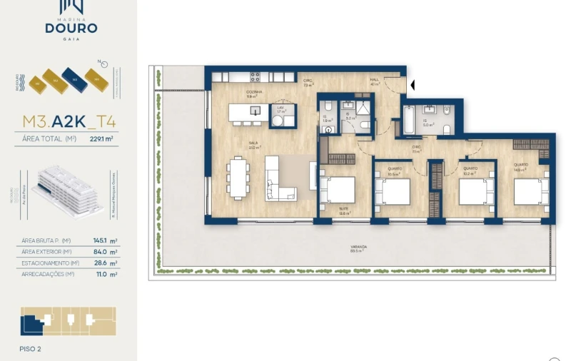 Apartamento T4 para Venda em Canidelo Planta 1