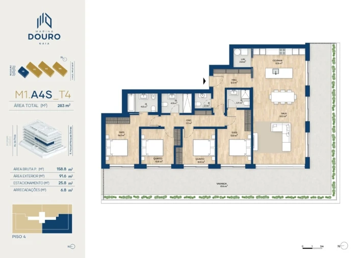 Apartamento T4 para Venda em Canidelo Planta 1