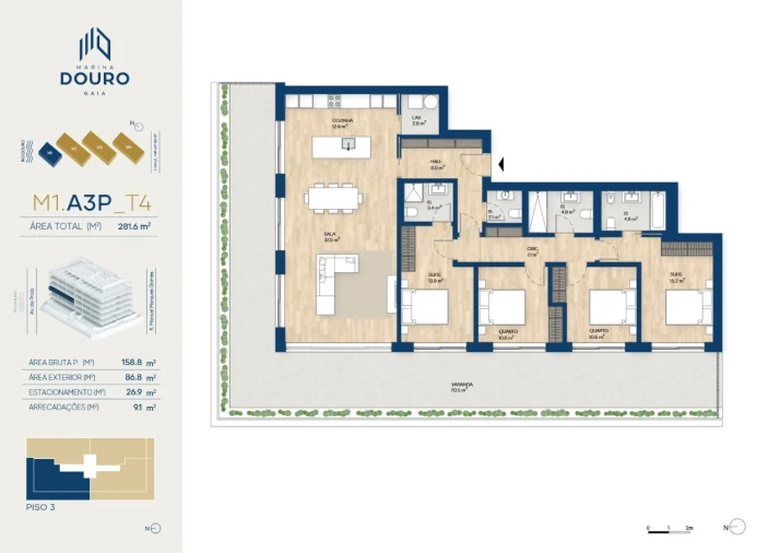 Apartamento T4 para Venda em Canidelo Planta 1
