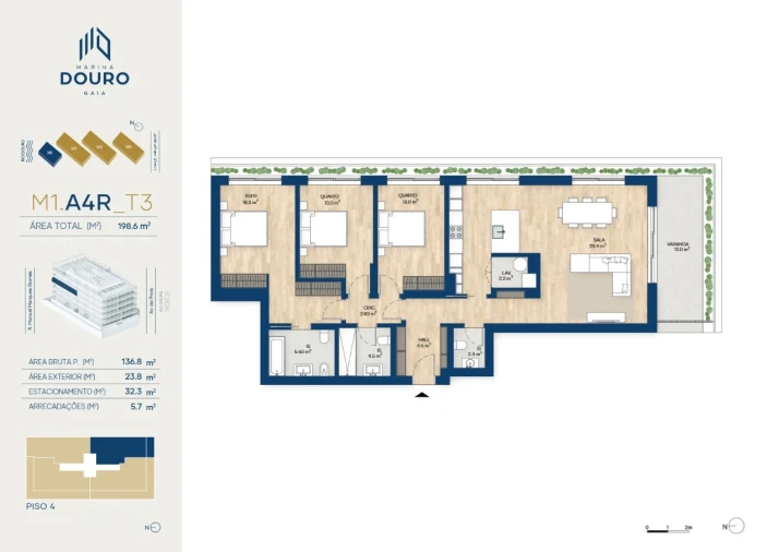 Apartamento T3 para Venda em Canidelo Planta 1