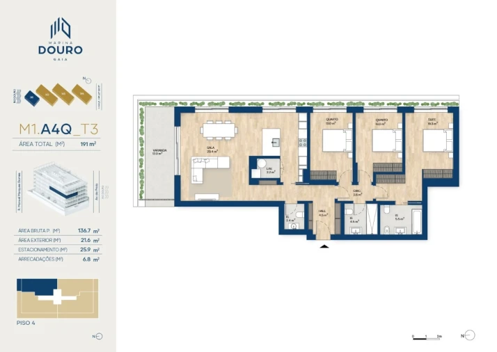 Apartamento T3 para Venda em Canidelo Planta 1