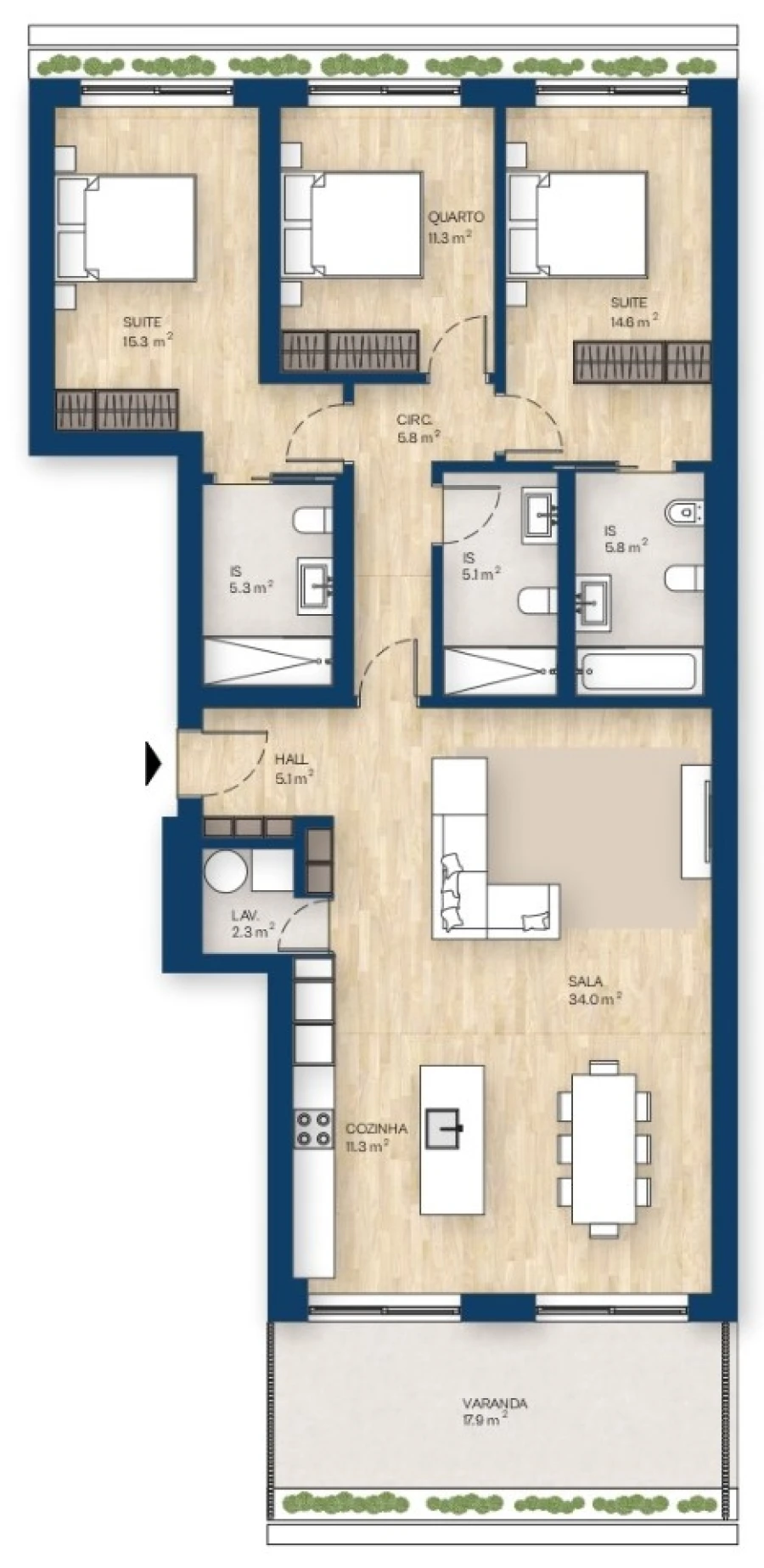 Apartamento T3 para Venda em Canidelo Planta 1
