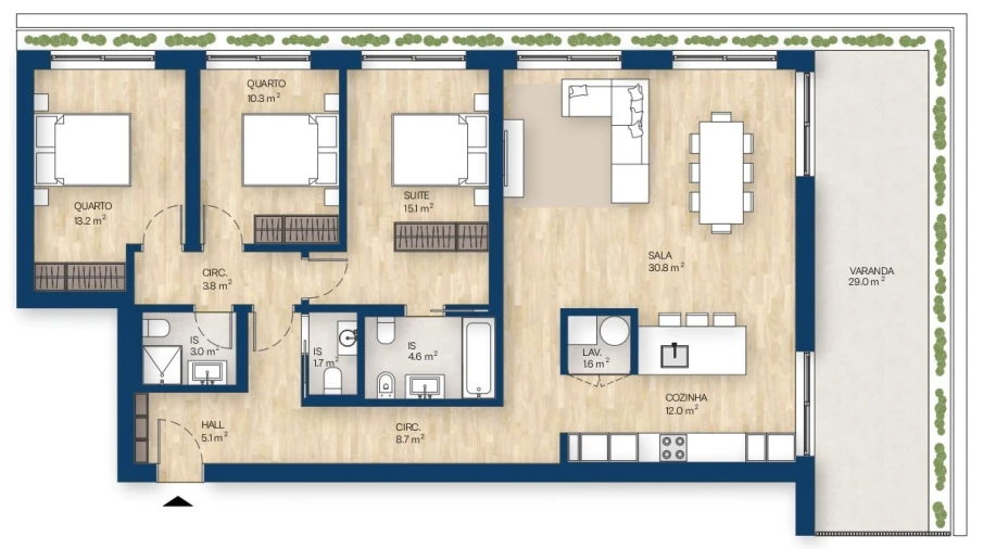 Apartamento T3 para Venda em Canidelo Planta 1