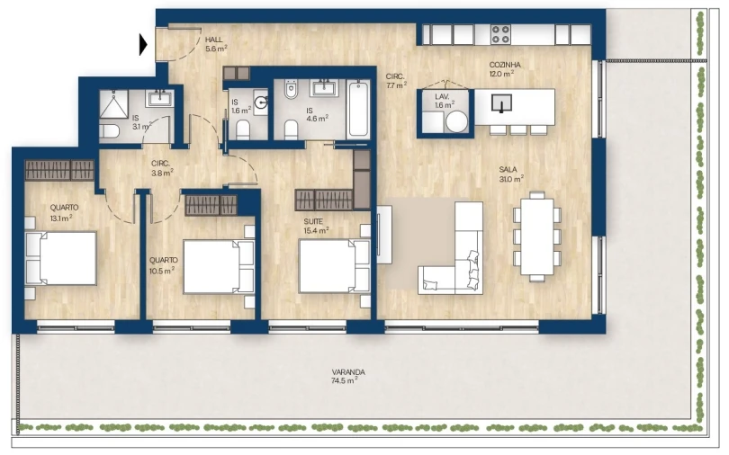 Apartamento T3 para Venda em Canidelo Planta 1