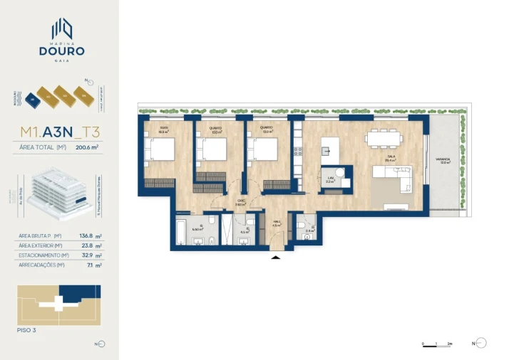 Apartamento T3 para Venda em Canidelo Planta 1