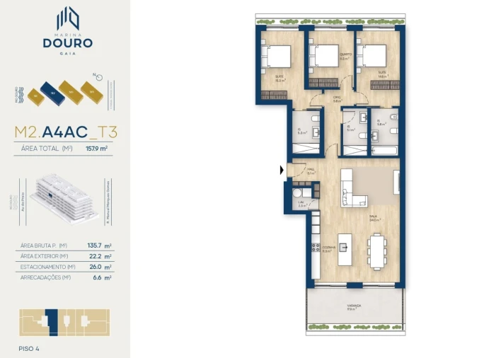 Apartamento T3 para Venda em Canidelo Planta 1