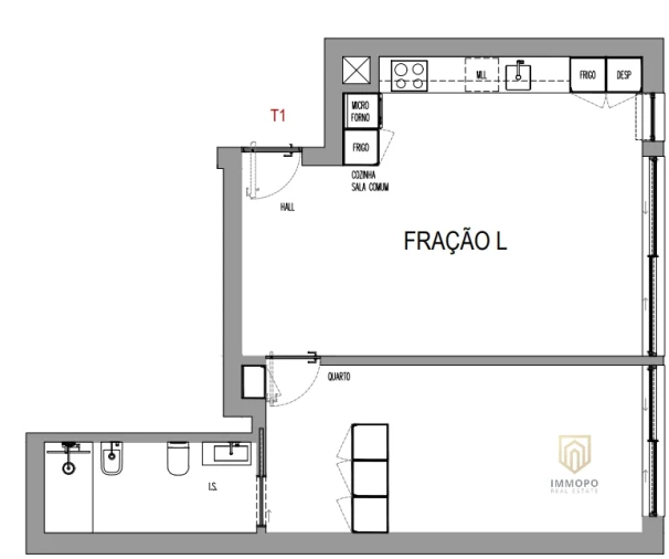 Apartamento T1 para Venda em Madalena Planta 1