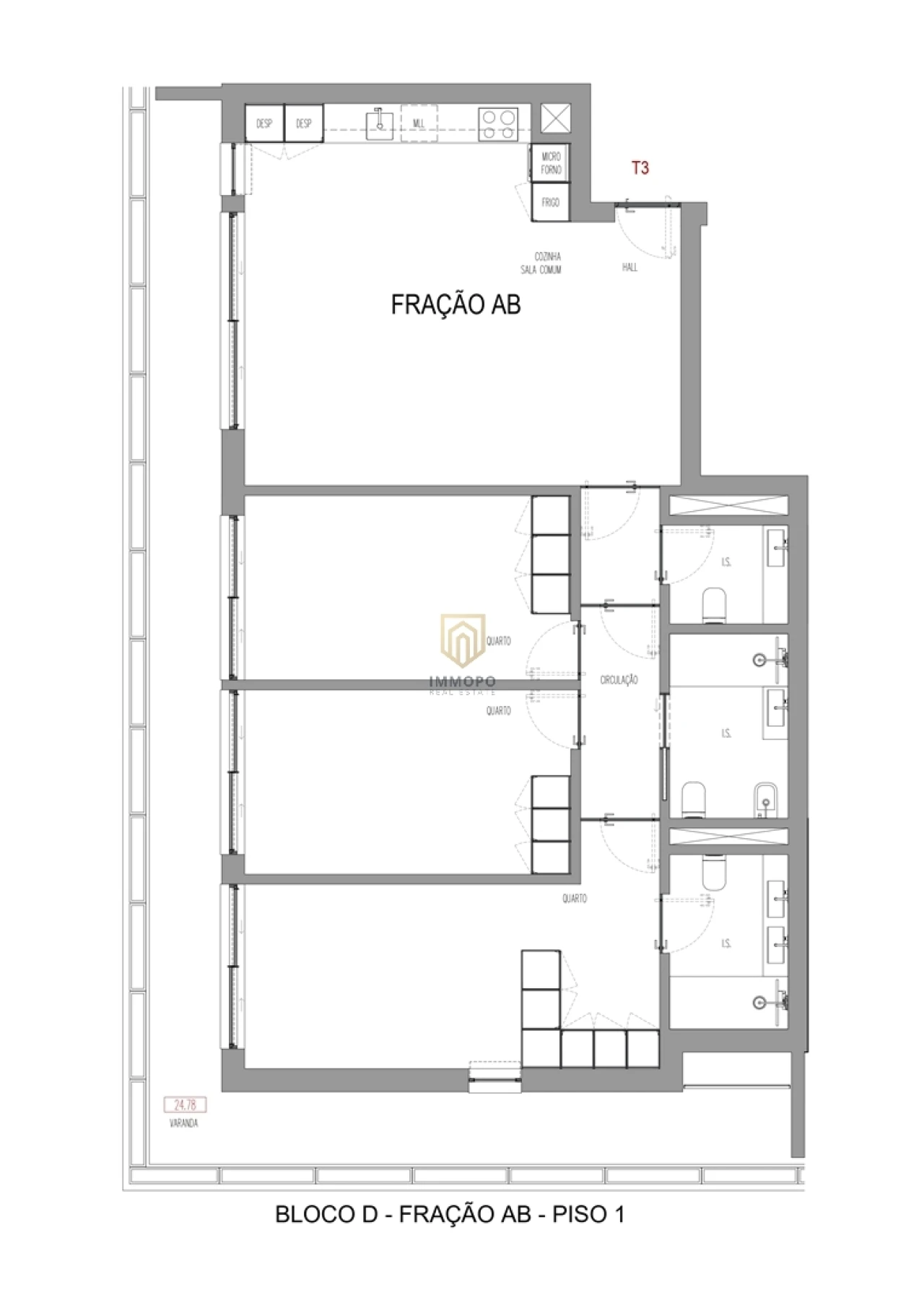 Apartamento T3 para Venda em Madalena Foto 22
