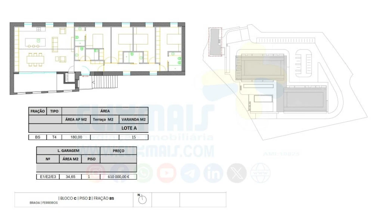 Apartamento T3 para Venda em Ferreiros e Gondizalves Planta 9
