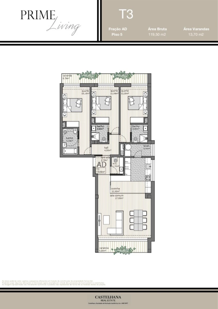 Apartamento T3 para Venda em Aguas Santas Planta 1