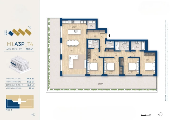 Apartamento T4 para Venda em Canidelo Planta 1