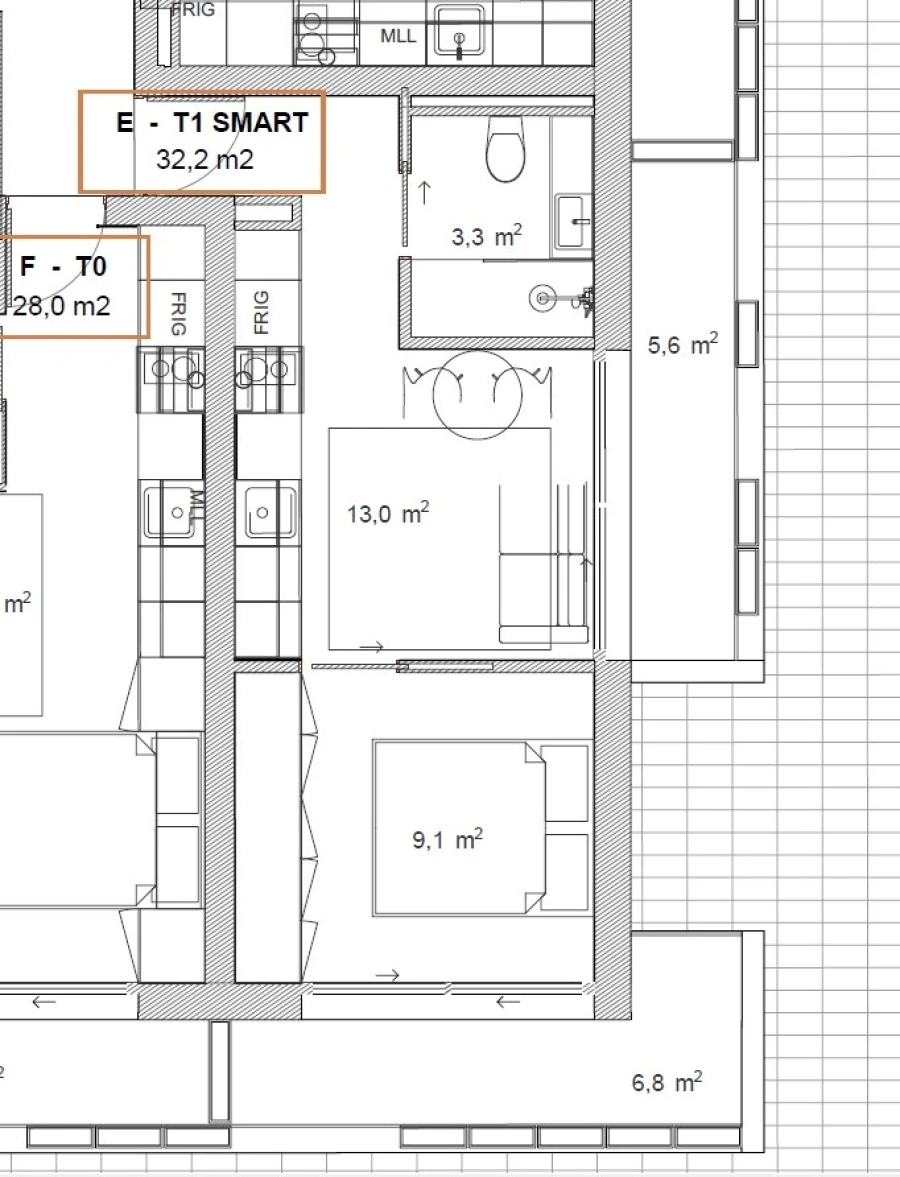 Apartamento T1 para Venda em São Mamede de Infesta e Senhora da Hora Planta 1
