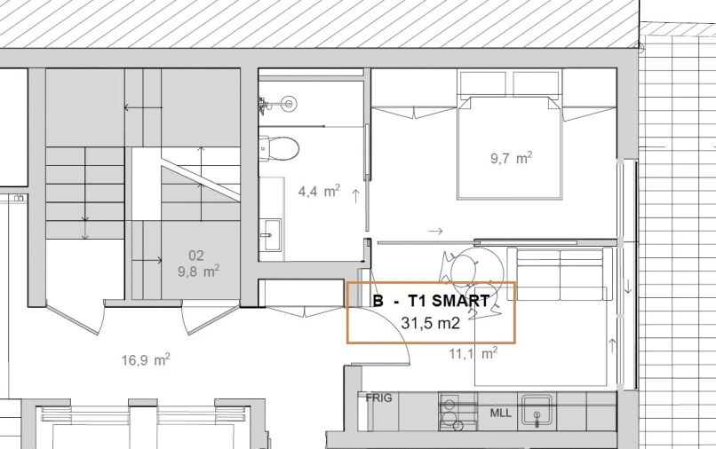 Apartamento T1 para Venda em São Mamede de Infesta e Senhora da Hora Planta 1