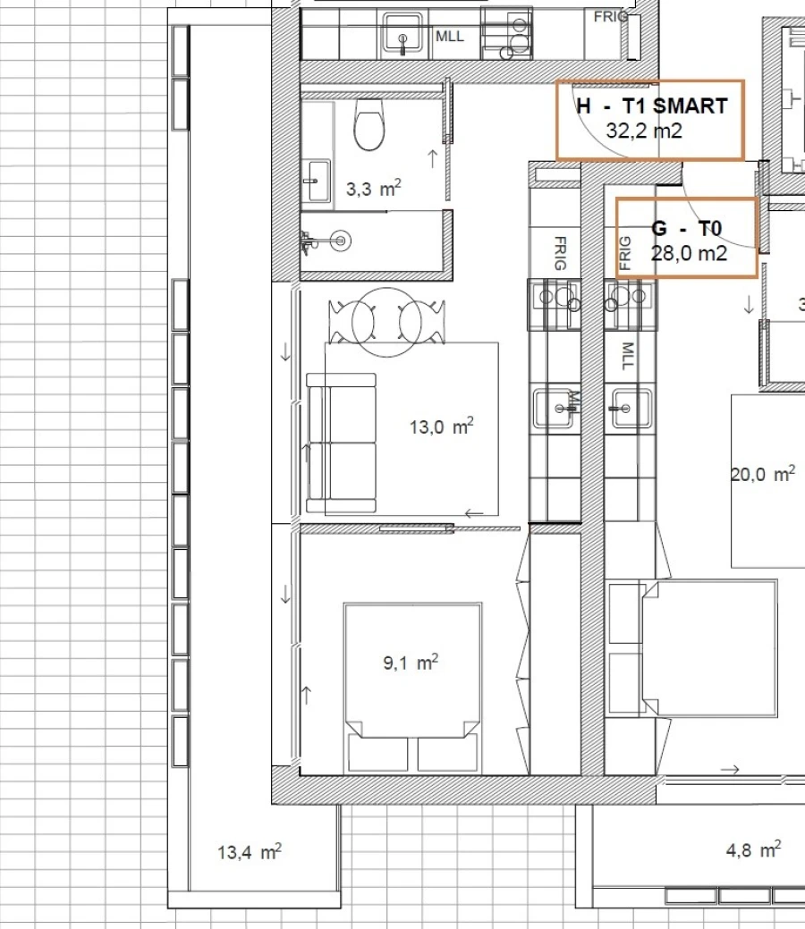 Apartamento T1 para Venda em São Mamede de Infesta e Senhora da Hora Planta 1