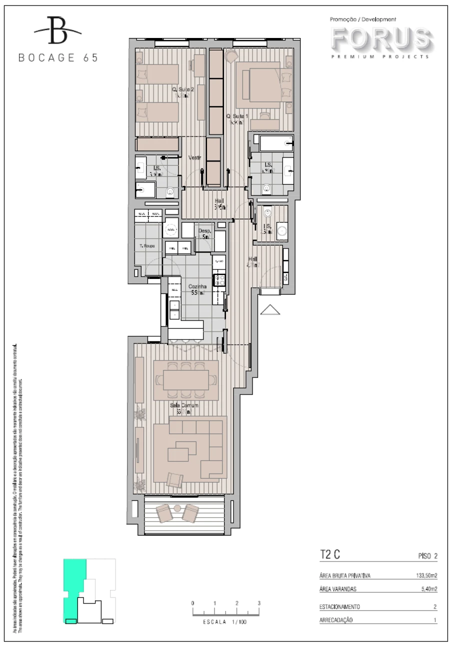 Apartamento T2 para Venda em Avenidas Novas Planta 1