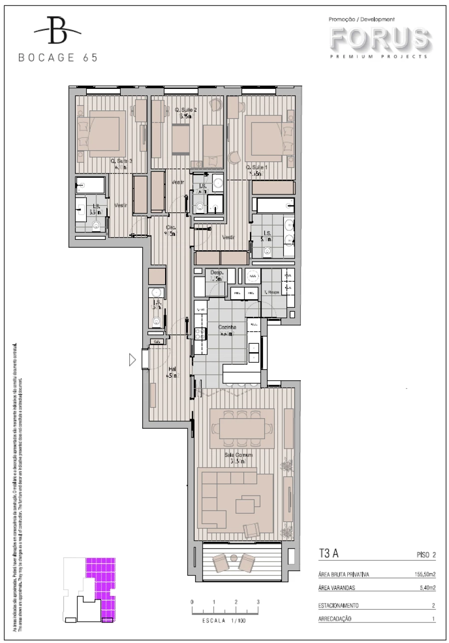 Apartamento T3 para Venda em Avenidas Novas Planta 1