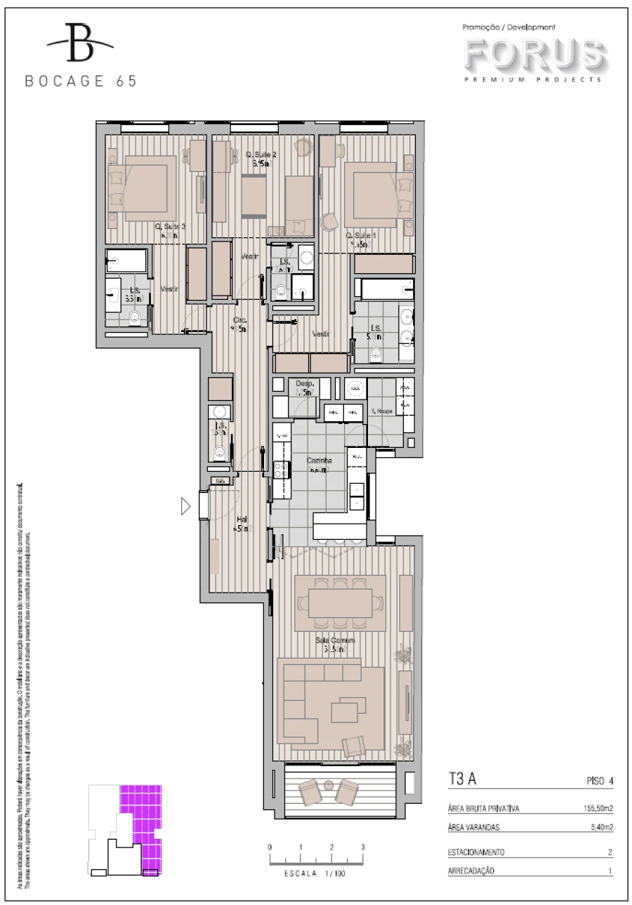 Apartamento T3 para Venda em Avenidas Novas Planta 1