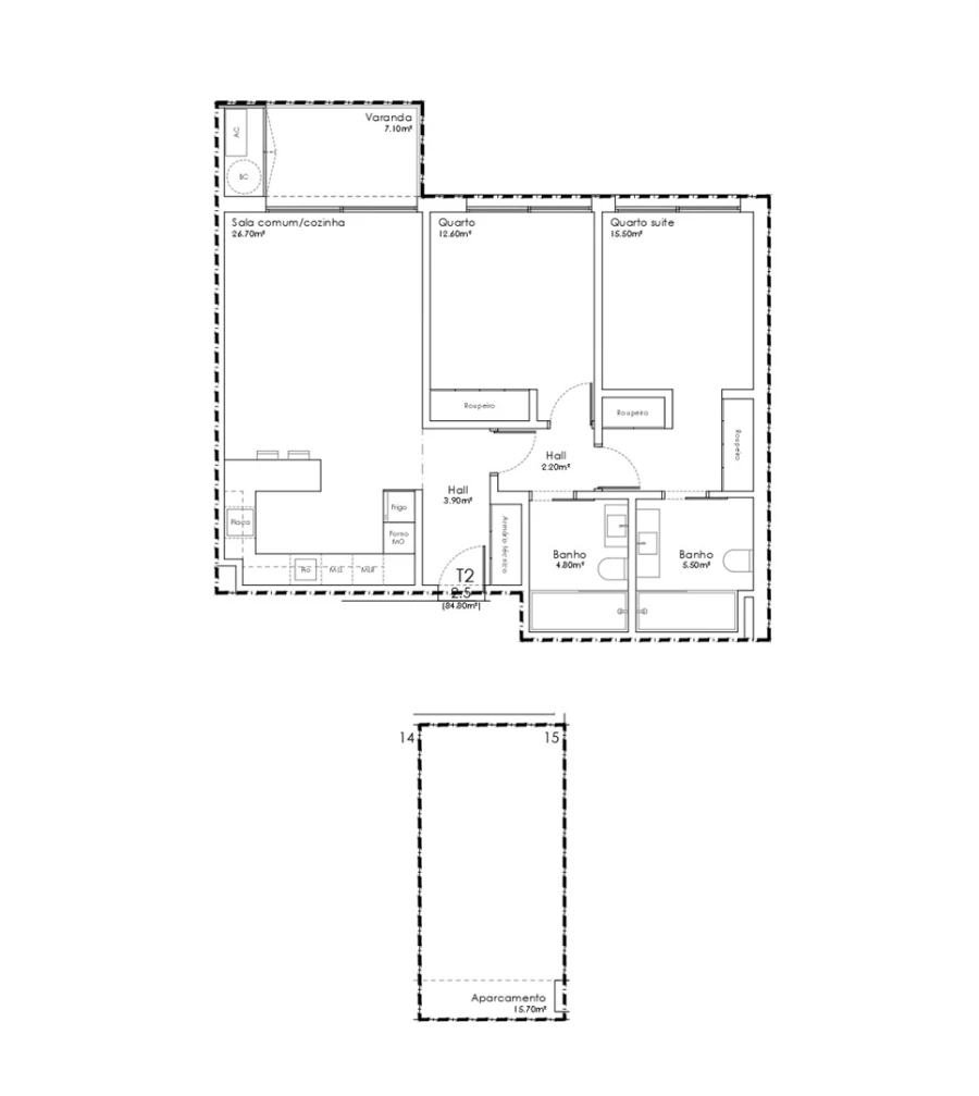 Apartamento T2 para Venda em São João da Madeira Planta 1