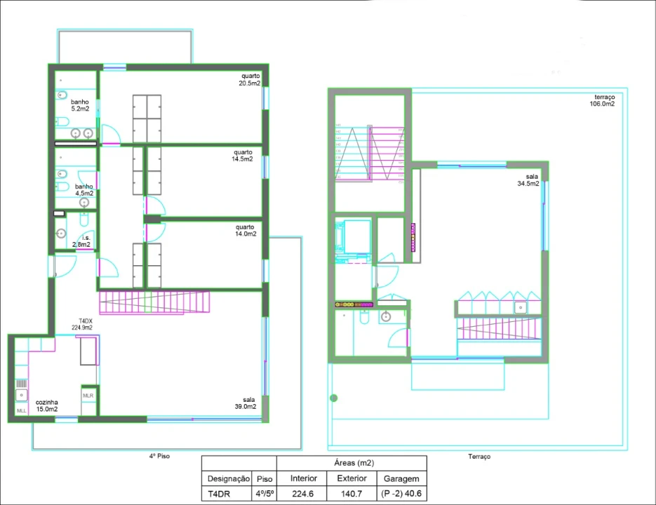 Apartamento T4 para Venda em Glória e Vera Cruz Planta 2
