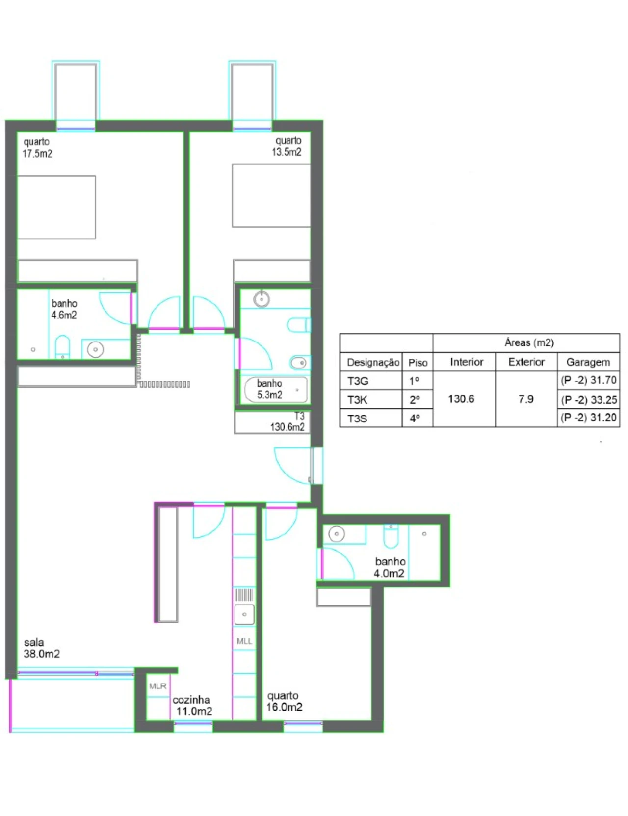 Apartamento T3 para Venda em Glória e Vera Cruz Planta 2