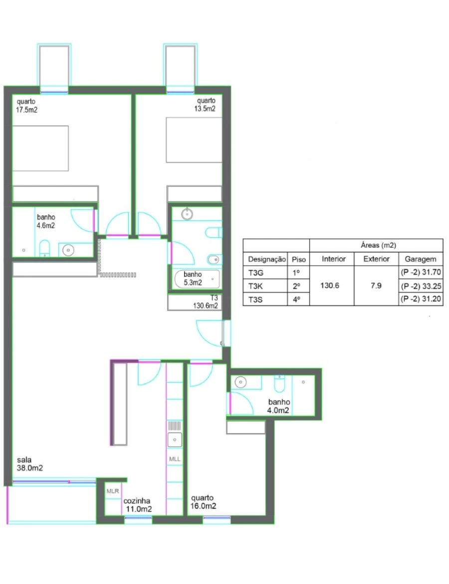 Apartamento T3 para Venda em Glória e Vera Cruz Planta 2