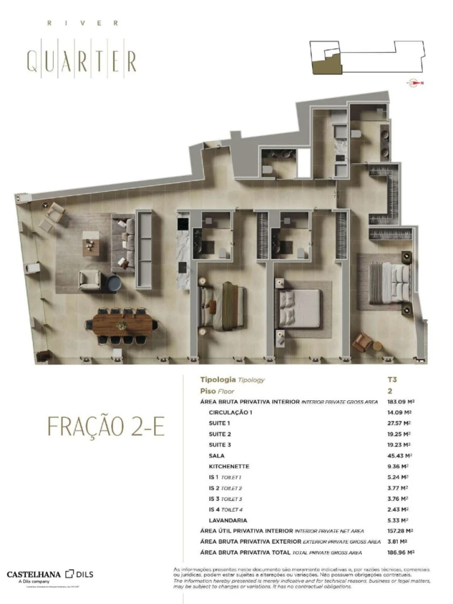 Apartamento T3 para Venda em Misericórdia Planta 1