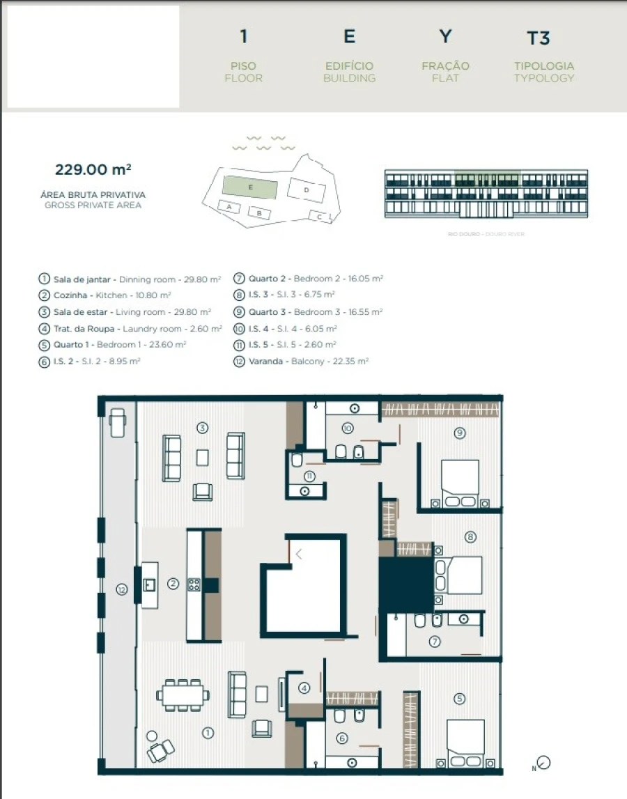 Apartamento T3 para Venda em Santa Marinha e São Pedro da Afurada Planta 1