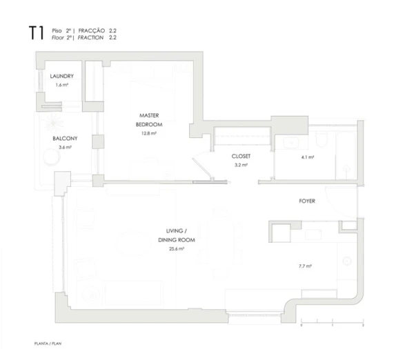 Apartamento T1 para Venda em Cedofeita, Santo Ildefonso, Sé, Miragaia, São Nicolau e Vitória Planta 1