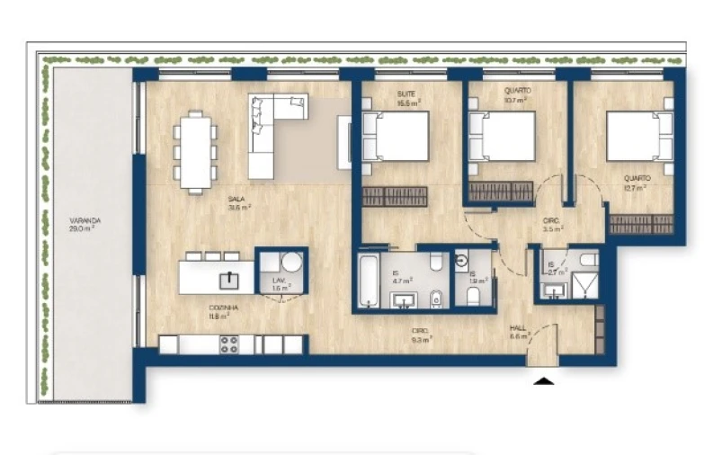 Apartamento T3 para Venda em Canidelo Planta 1