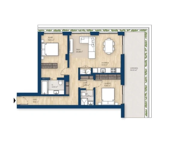 Apartamento T2 para Venda em Canidelo Planta 1
